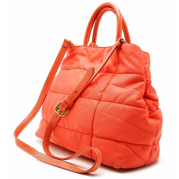 Prada Handbag Tote Orange 2way Quilted Nylon - Picture 1 of 9